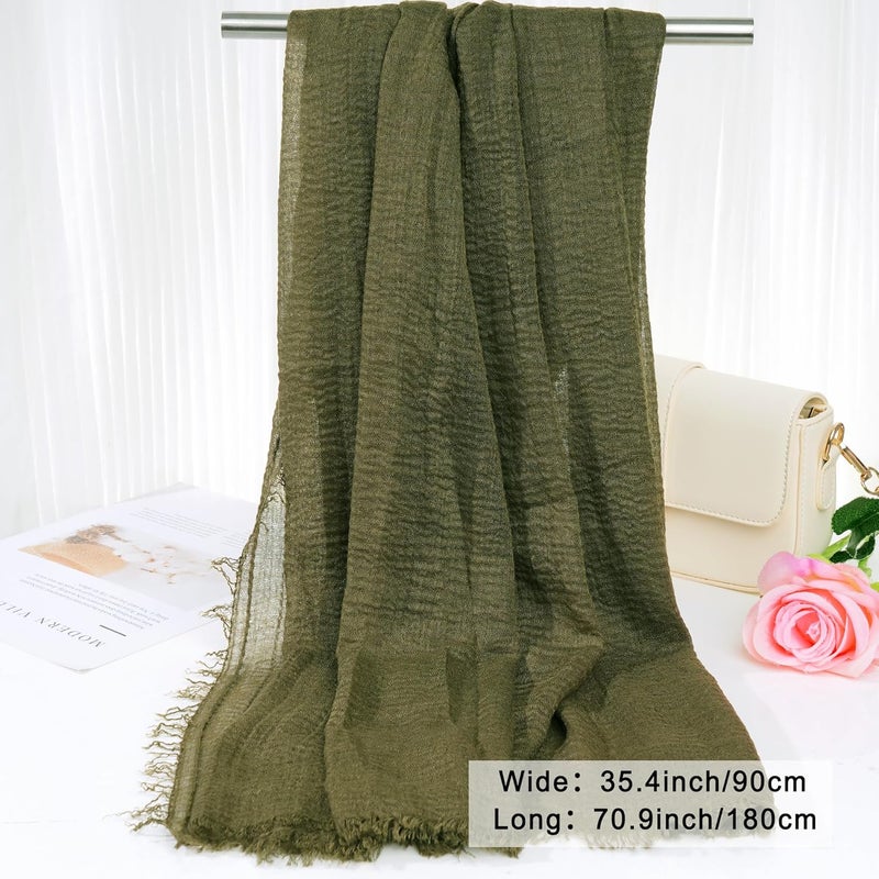 Nydotd Women Summer Cotton Linen Scarf Crinkle Long Beach Shawl Wrap hijab with Fringe - Image 2